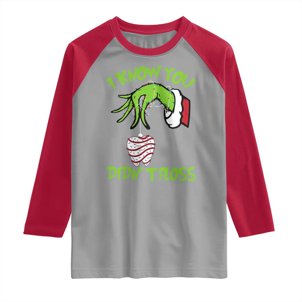 Funny Dental Christmas Raglan Shirt I Know You Didnt Floss Dentist Holiday Humor - Wonder Print Shop