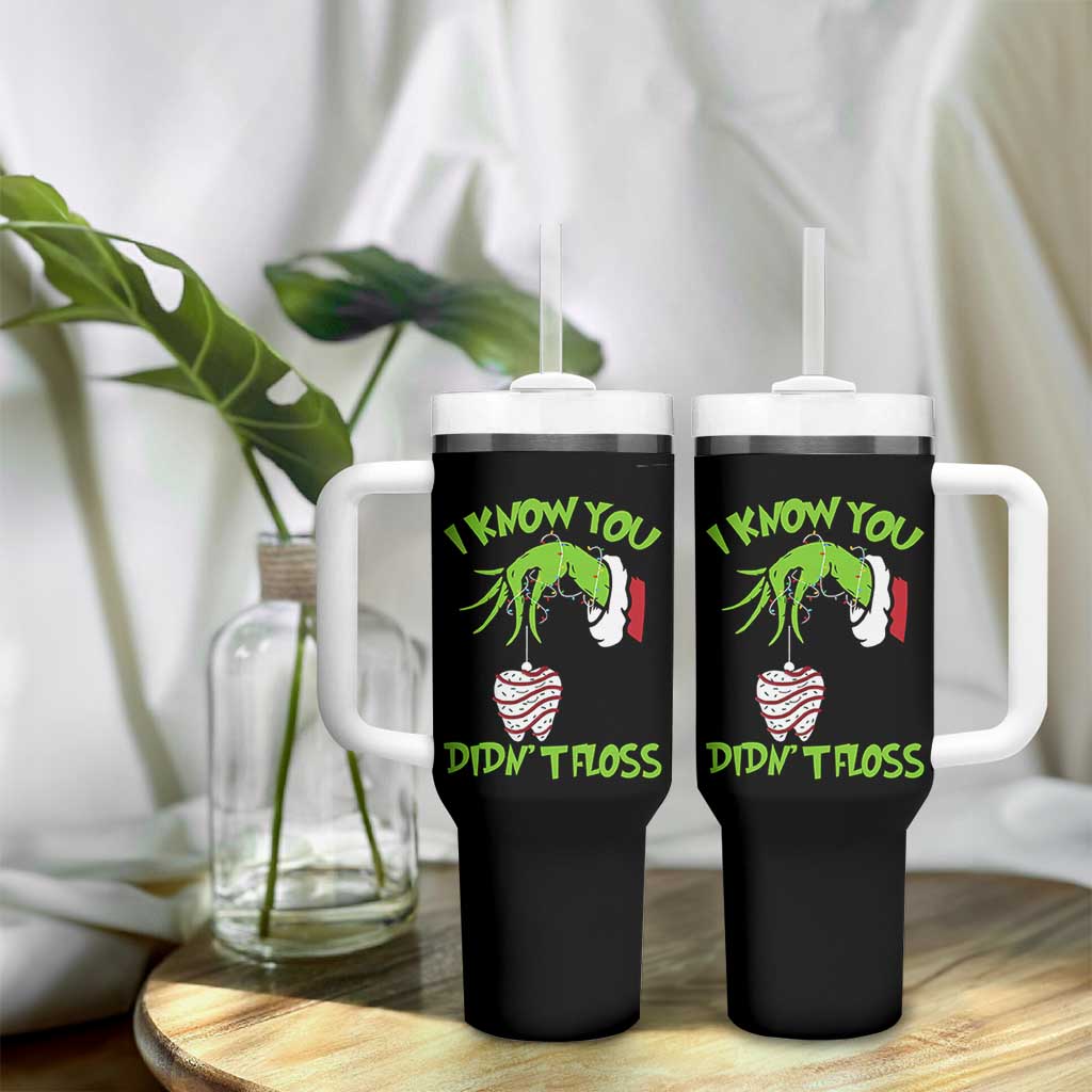 Funny Dental Christmas Tumbler With Handle I Know You Didnt Floss Dentist Holiday Humor - Wonder Print Shop