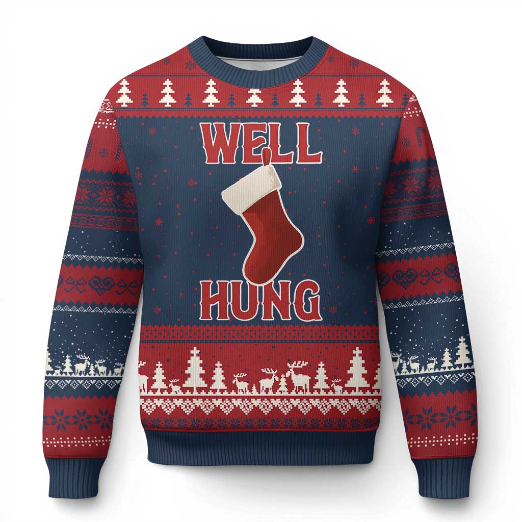 Funny Xmas Stocking Ugly Christmas Sweater Well Hung Naughty Holiday Inappropriate Humor - Wonder Print Shop