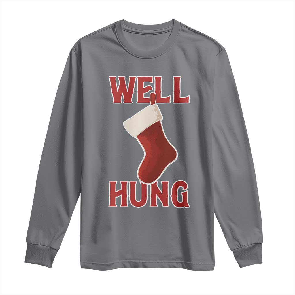 Funny Christmas Stocking Long Sleeve Shirt Well Hung Naughty Holiday Inappropriate Humor - Wonder Print Shop