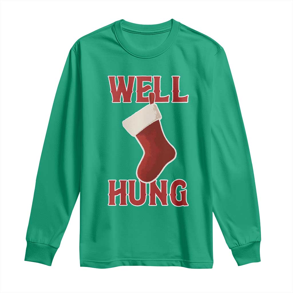 Funny Christmas Stocking Long Sleeve Shirt Well Hung Naughty Holiday Inappropriate Humor - Wonder Print Shop