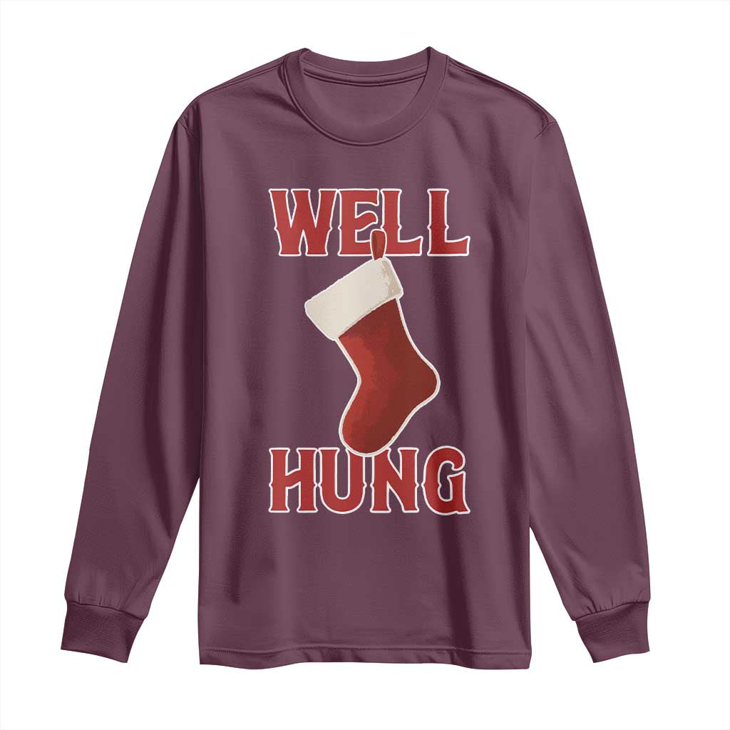 Funny Christmas Stocking Long Sleeve Shirt Well Hung Naughty Holiday Inappropriate Humor - Wonder Print Shop