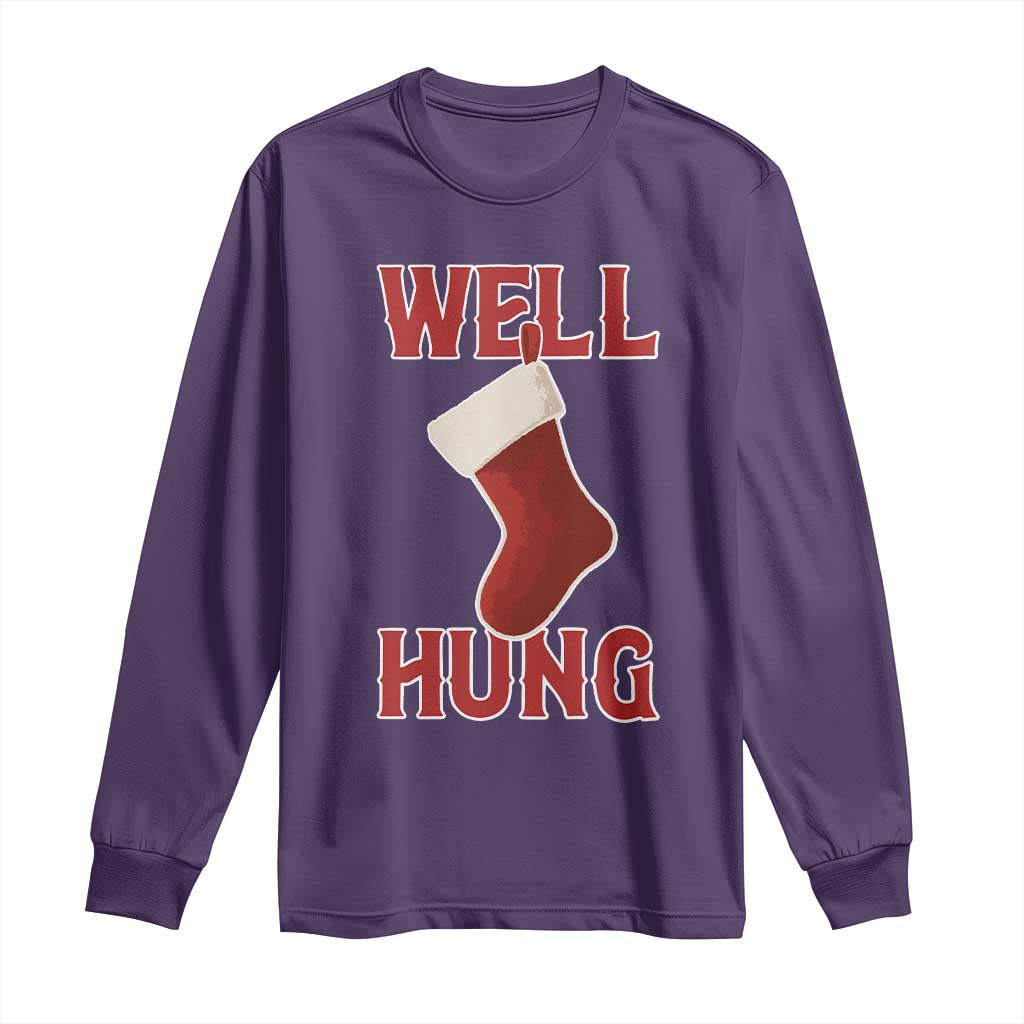 Funny Christmas Stocking Long Sleeve Shirt Well Hung Naughty Holiday Inappropriate Humor - Wonder Print Shop