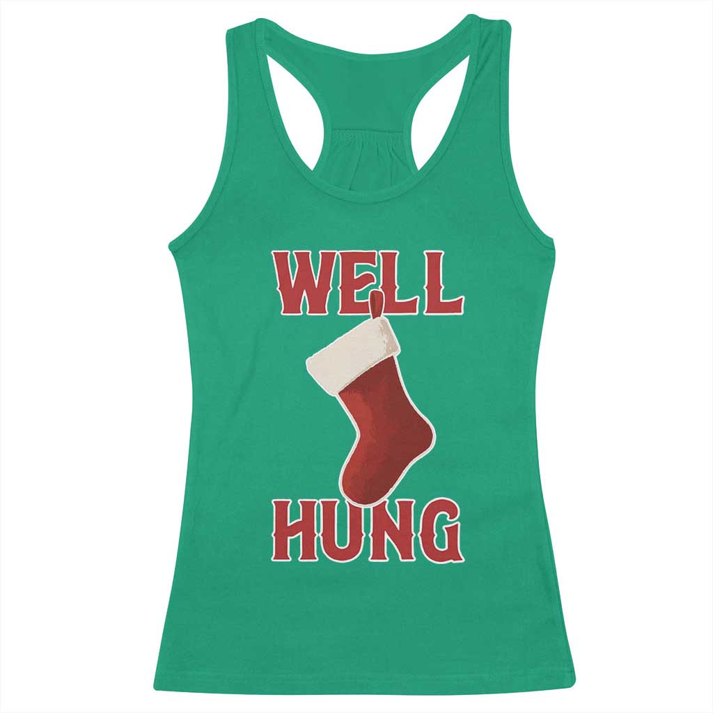 Funny Christmas Stocking Racerback Tank Top Well Hung Naughty Holiday Inappropriate Humor - Wonder Print Shop
