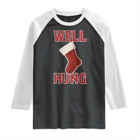 Funny Christmas Stocking Raglan Shirt Well Hung Naughty Holiday Inappropriate Humor - Wonder Print Shop