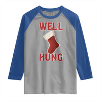 Funny Christmas Stocking Raglan Shirt Well Hung Naughty Holiday Inappropriate Humor - Wonder Print Shop