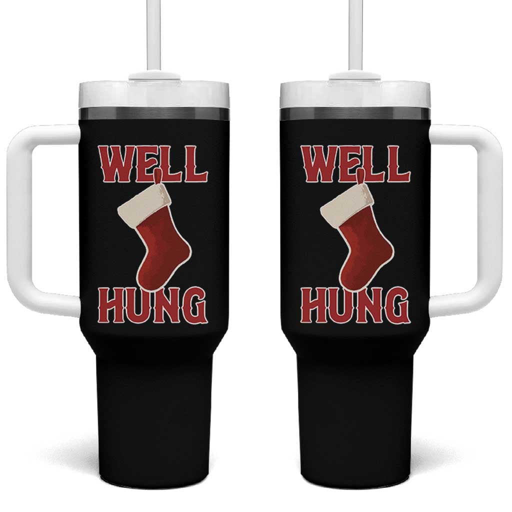 Funny Christmas Stocking Tumbler With Handle Well Hung Naughty Holiday Inappropriate Humor - Wonder Print Shop