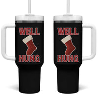 Funny Christmas Stocking Tumbler With Handle Well Hung Naughty Holiday Inappropriate Humor - Wonder Print Shop