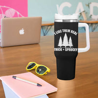 Funny Christmas Tree Tumbler With Handle I Like Them Real Thick and Sprucey Holiday Trees Pun - Wonder Print Shop