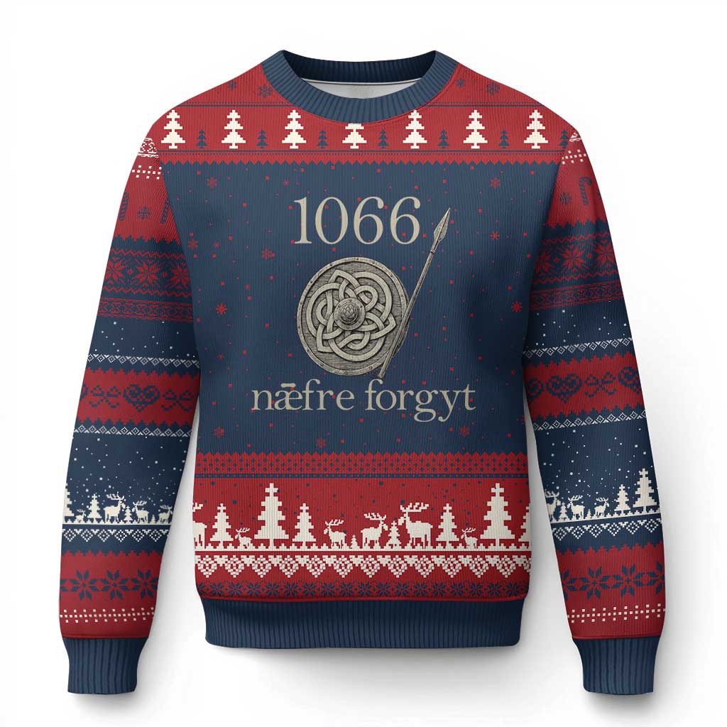 1066 Never Forget Ugly Christmas Sweater Battle of Hastings Old English Anglo Saxon Warrior Medieval Shield - Wonder Print Shop