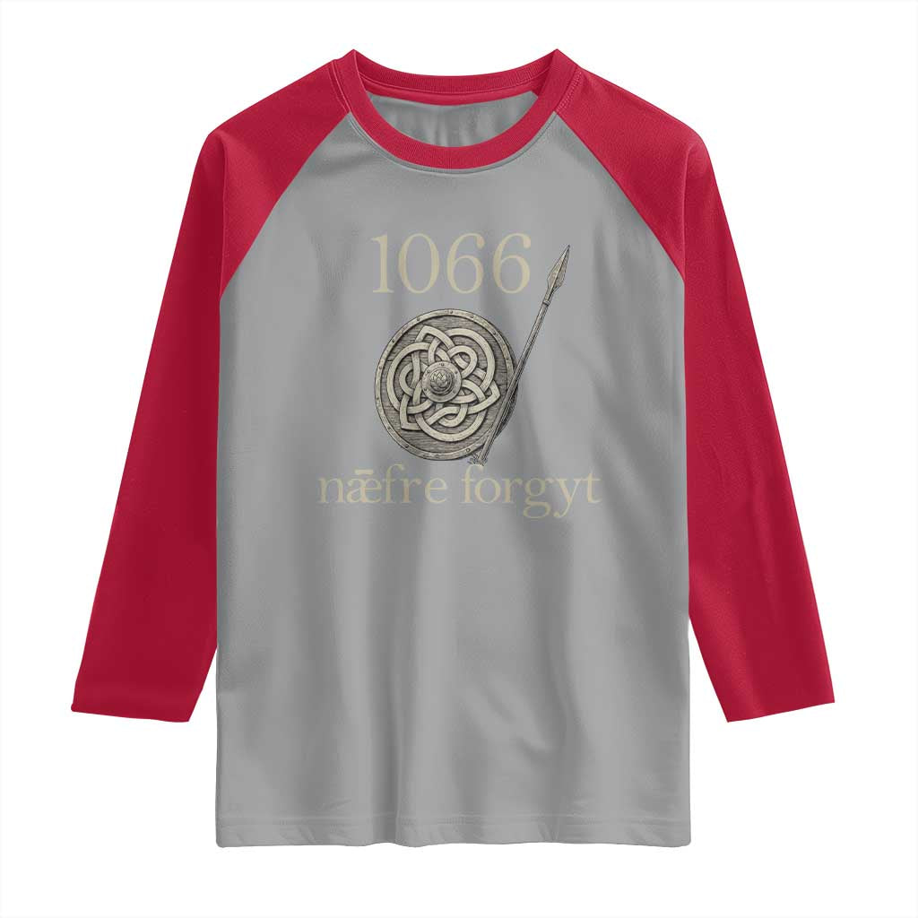 1066 Never Forget Raglan Shirt Battle of Hastings Old English Anglo Saxon Warrior Medieval Shield - Wonder Print Shop