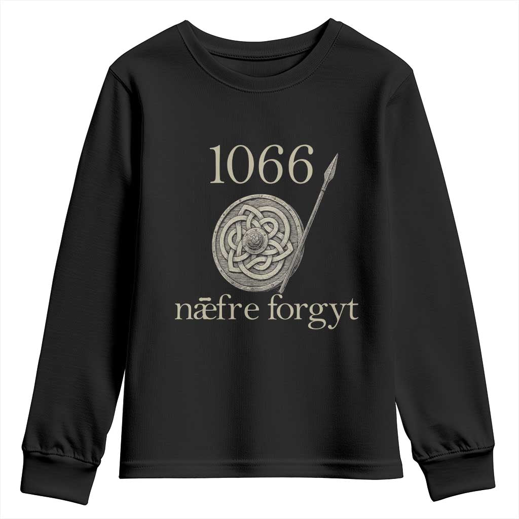 1066 Never Forget Youth Sweatshirt Battle of Hastings Old English Anglo Saxon Warrior Medieval Shield - Wonder Print Shop