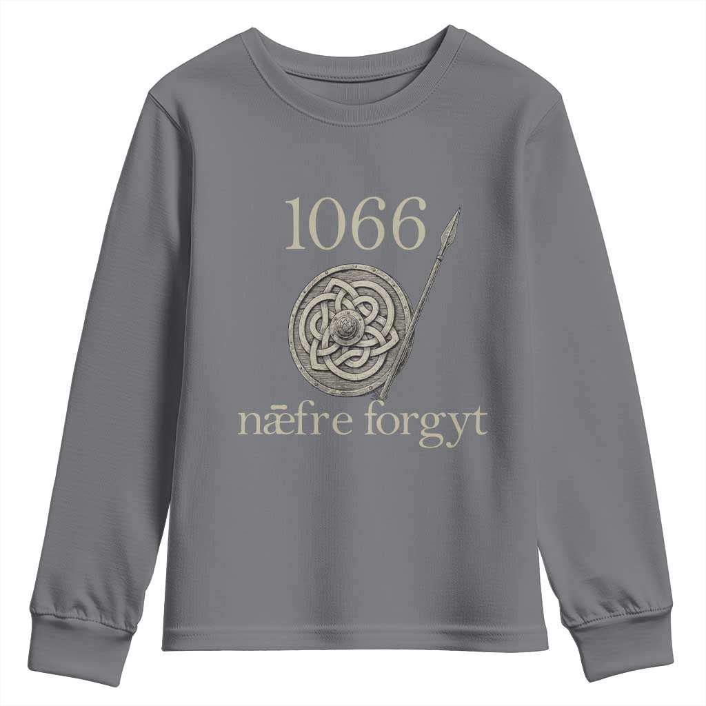 1066 Never Forget Youth Sweatshirt Battle of Hastings Old English Anglo Saxon Warrior Medieval Shield - Wonder Print Shop
