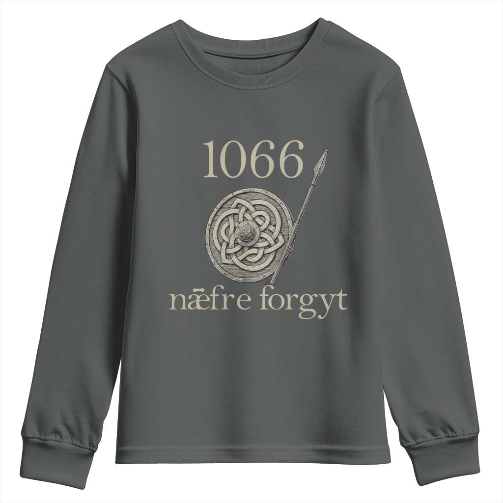 1066 Never Forget Youth Sweatshirt Battle of Hastings Old English Anglo Saxon Warrior Medieval Shield - Wonder Print Shop