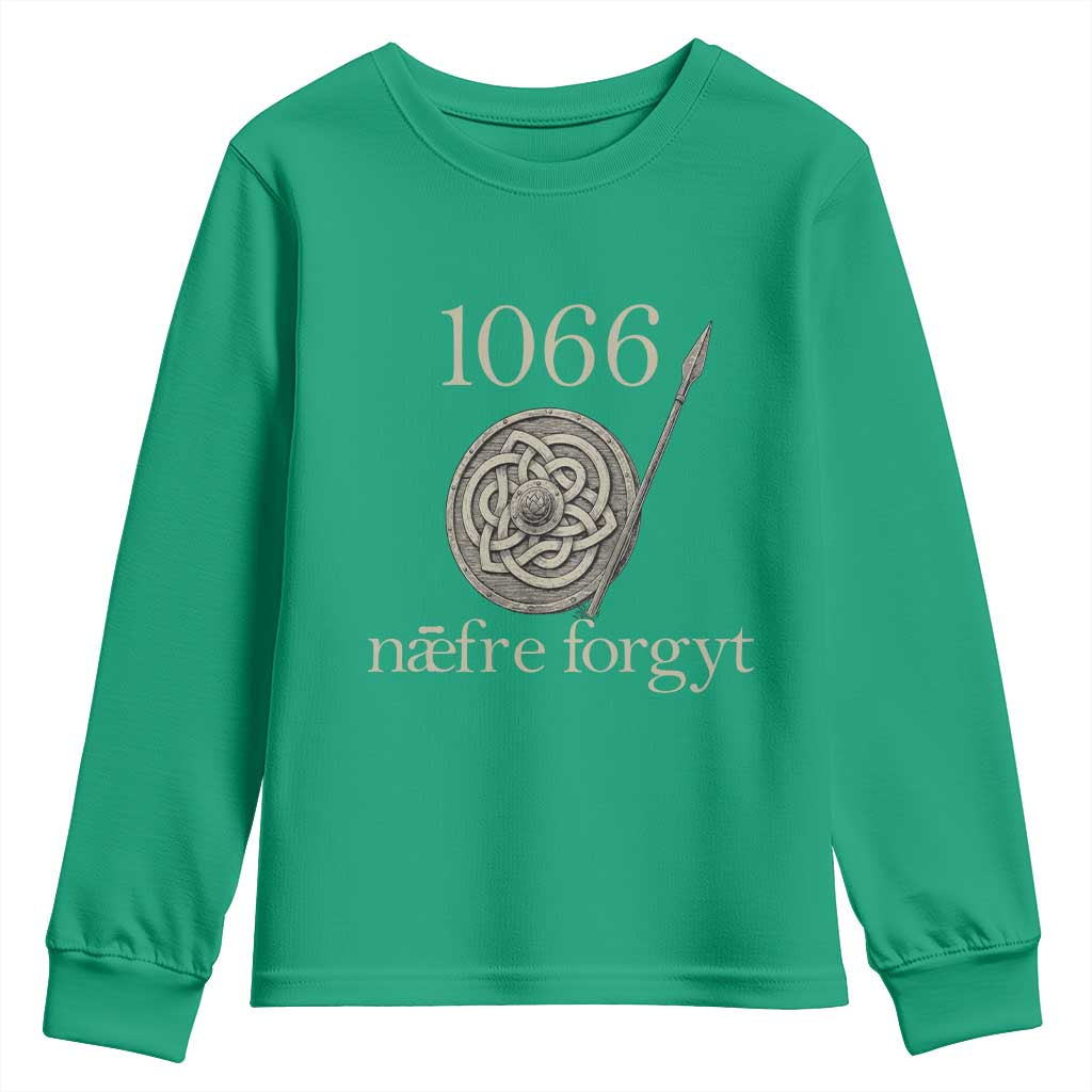 1066 Never Forget Youth Sweatshirt Battle of Hastings Old English Anglo Saxon Warrior Medieval Shield - Wonder Print Shop