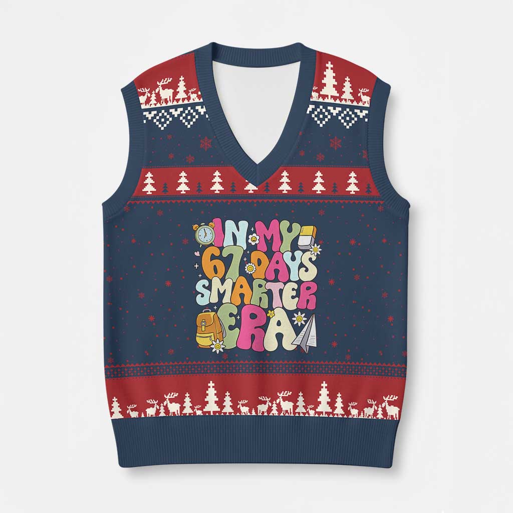 In My 67 Days Smarter Era V-Neck Knit Sweater Vest Cute Retro 6 7 Days of School Six Seven Meme - Wonder Print Shop