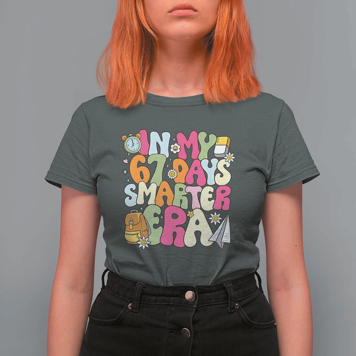 In My 67 Days Smarter Era T Shirt For Women Cute Retro 6 7 Days of School Six Seven Meme - Wonder Print Shop