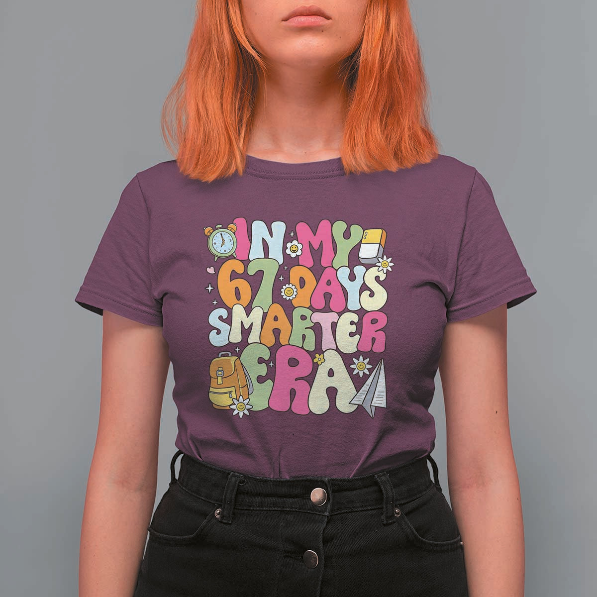 In My 67 Days Smarter Era T Shirt For Women Cute Retro 6 7 Days of School Six Seven Meme - Wonder Print Shop
