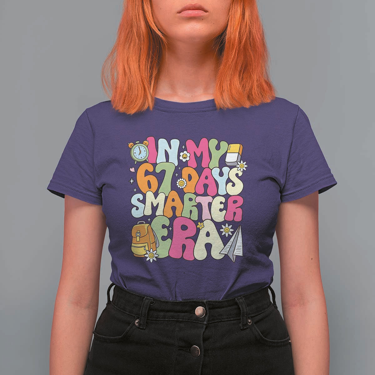 In My 67 Days Smarter Era T Shirt For Women Cute Retro 6 7 Days of School Six Seven Meme - Wonder Print Shop