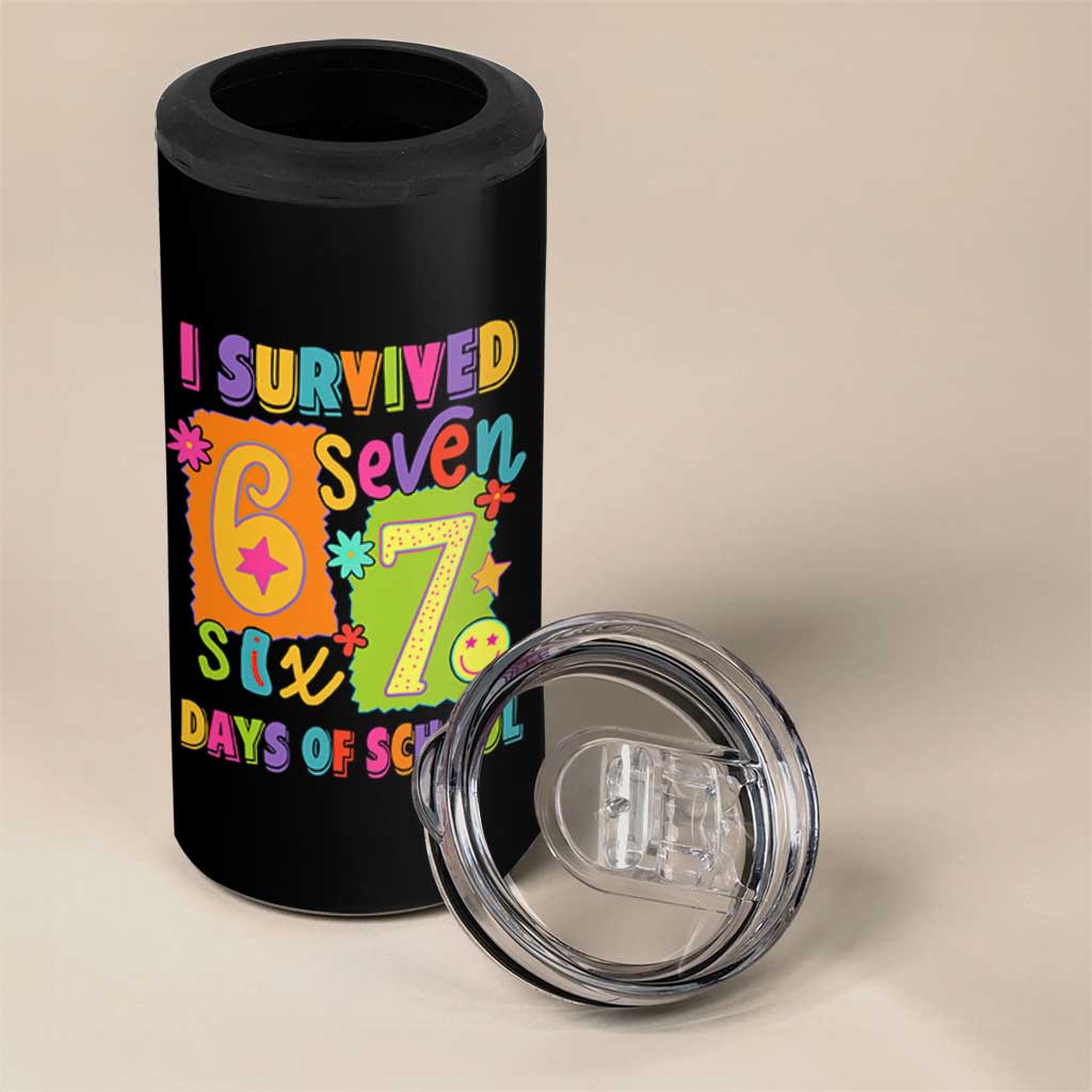 I Survived 67 Days of School 4 in 1 Can Cooler Tumbler Funny 6 7 Six Seven Chaos Survivor for Students Teachers - Wonder Print Shop