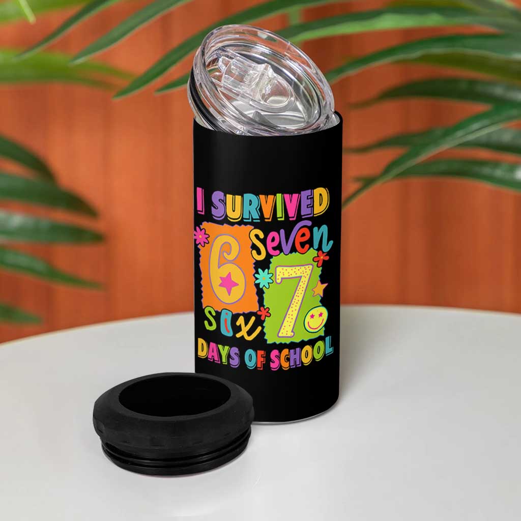 I Survived 67 Days of School 4 in 1 Can Cooler Tumbler Funny 6 7 Six Seven Chaos Survivor for Students Teachers - Wonder Print Shop