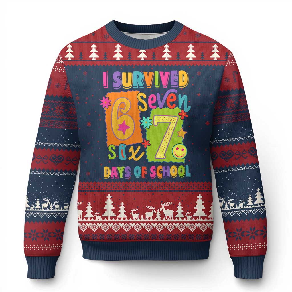 I Survived 67 Days of School Ugly Christmas Sweater Funny 6 7 Six Seven Chaos Survivor for Students Teachers - Wonder Print Shop