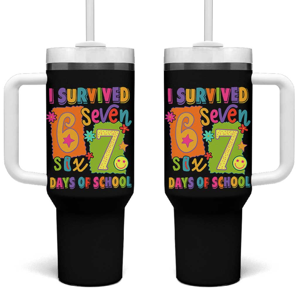 I Survived 67 Days of School Tumbler With Handle Funny 6 7 Six Seven Chaos Survivor for Students Teachers - Wonder Print Shop