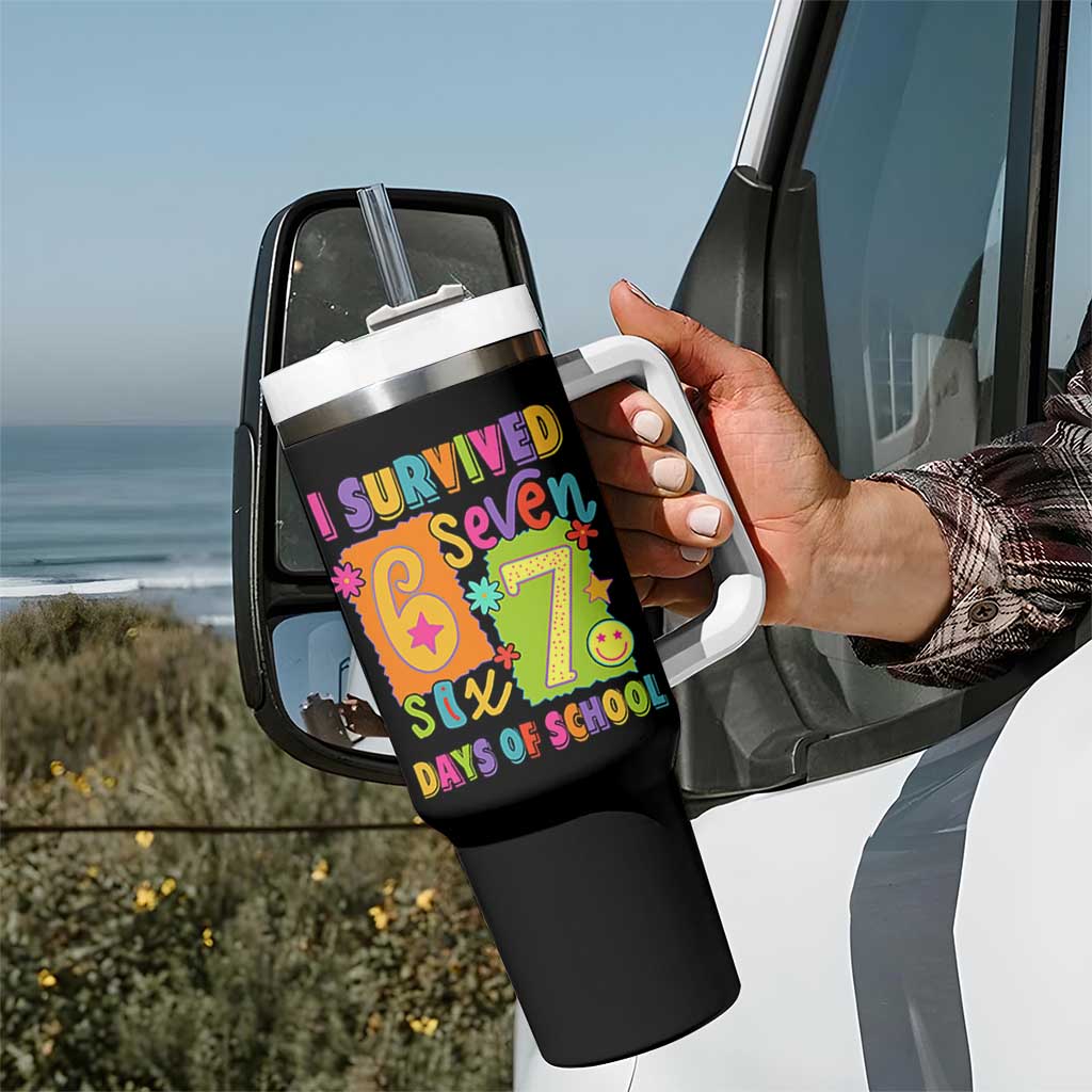 I Survived 67 Days of School Tumbler With Handle Funny 6 7 Six Seven Chaos Survivor for Students Teachers - Wonder Print Shop