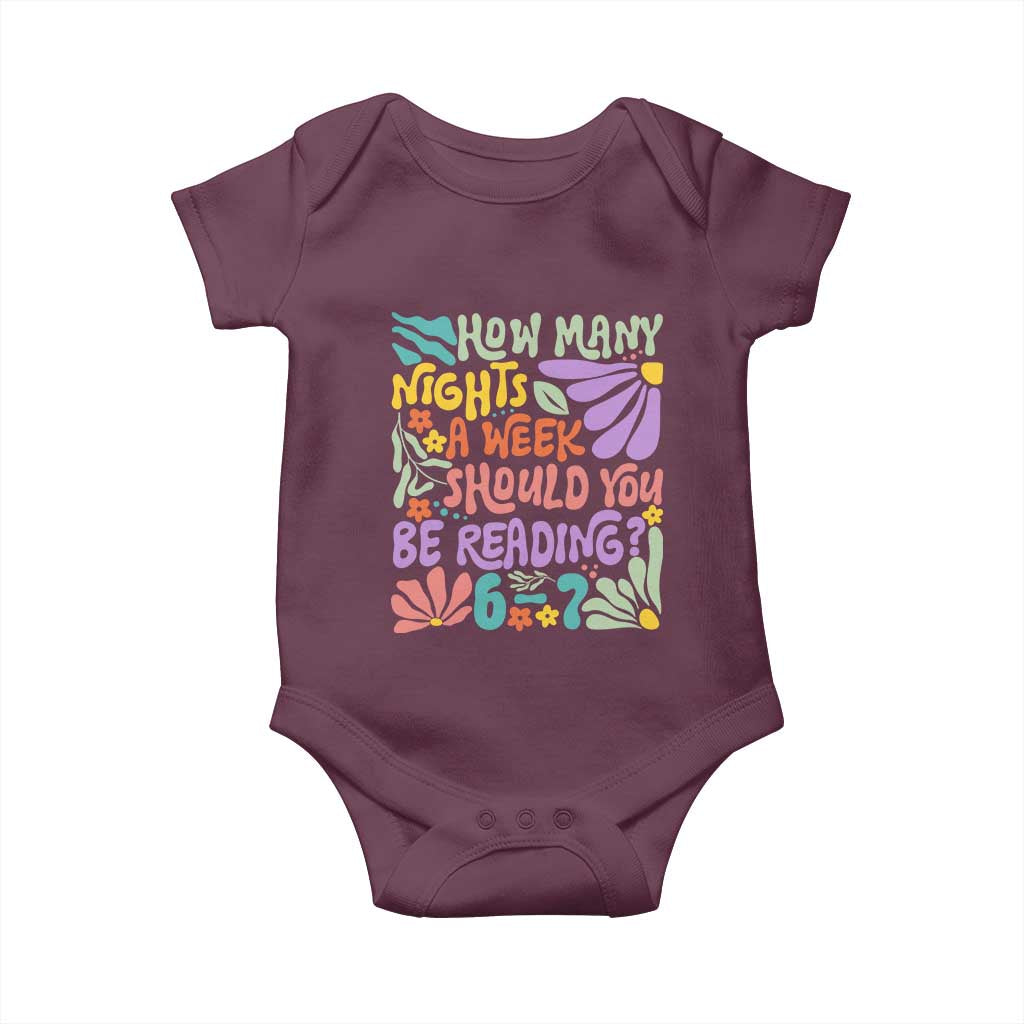 How Many Nights Should You Be Reading 6 7 Baby Onesie Retro Funny 67 Six Seven Meme Book Lover - Wonder Print Shop