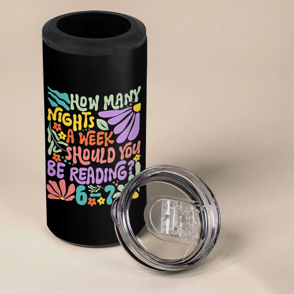 How Many Nights Should You Be Reading 6 7 4 in 1 Can Cooler Tumbler Retro Funny 67 Six Seven Meme Book Lover - Wonder Print Shop