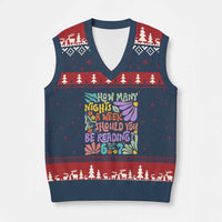 How Many Nights Should You Be Reading 6 7 V-Neck Knit Sweater Vest Retro Funny 67 Six Seven Meme Book Lover - Wonder Print Shop