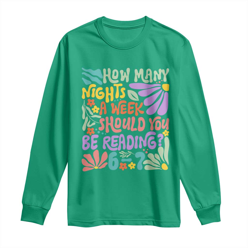 How Many Nights Should You Be Reading 6 7 Long Sleeve Shirt Retro Funny 67 Six Seven Meme Book Lover - Wonder Print Shop