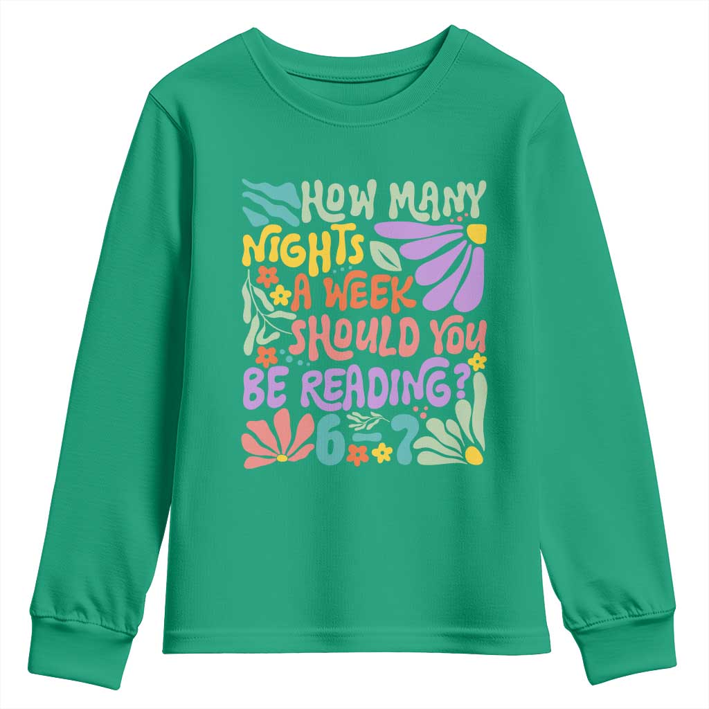 How Many Nights Should You Be Reading 6 7 Youth Sweatshirt Retro Funny 67 Six Seven Meme Book Lover - Wonder Print Shop