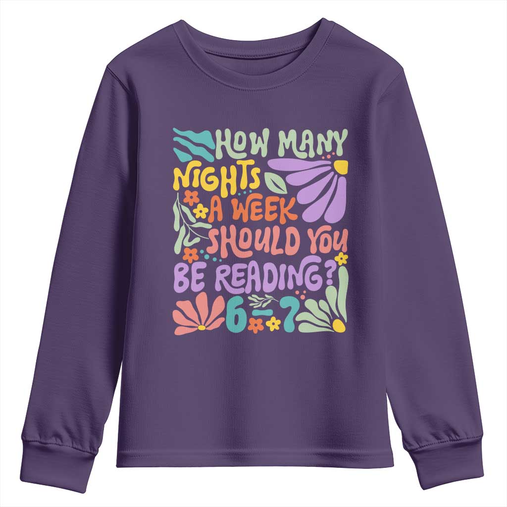 How Many Nights Should You Be Reading 6 7 Youth Sweatshirt Retro Funny 67 Six Seven Meme Book Lover - Wonder Print Shop