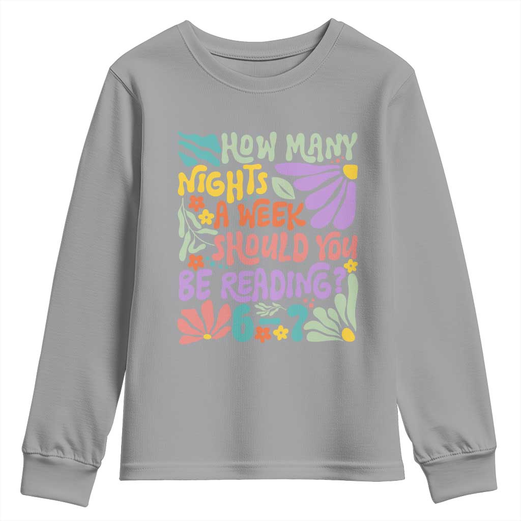 How Many Nights Should You Be Reading 6 7 Youth Sweatshirt Retro Funny 67 Six Seven Meme Book Lover - Wonder Print Shop