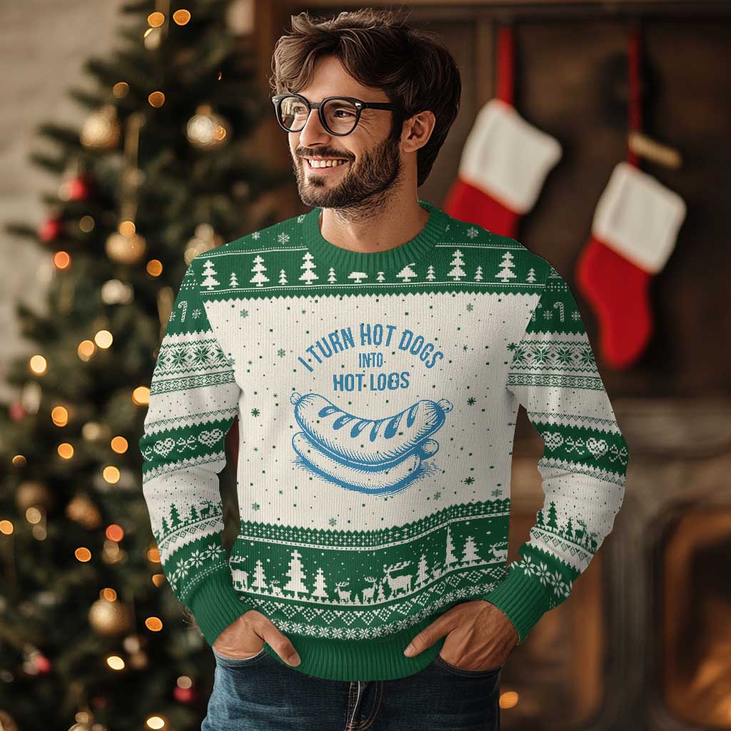 I Turn Hot Dogs Into Hot Logs Ugly Christmas Sweater Funny Food Pun for BBQ Bros Toilet Humor Kings - Wonder Print Shop