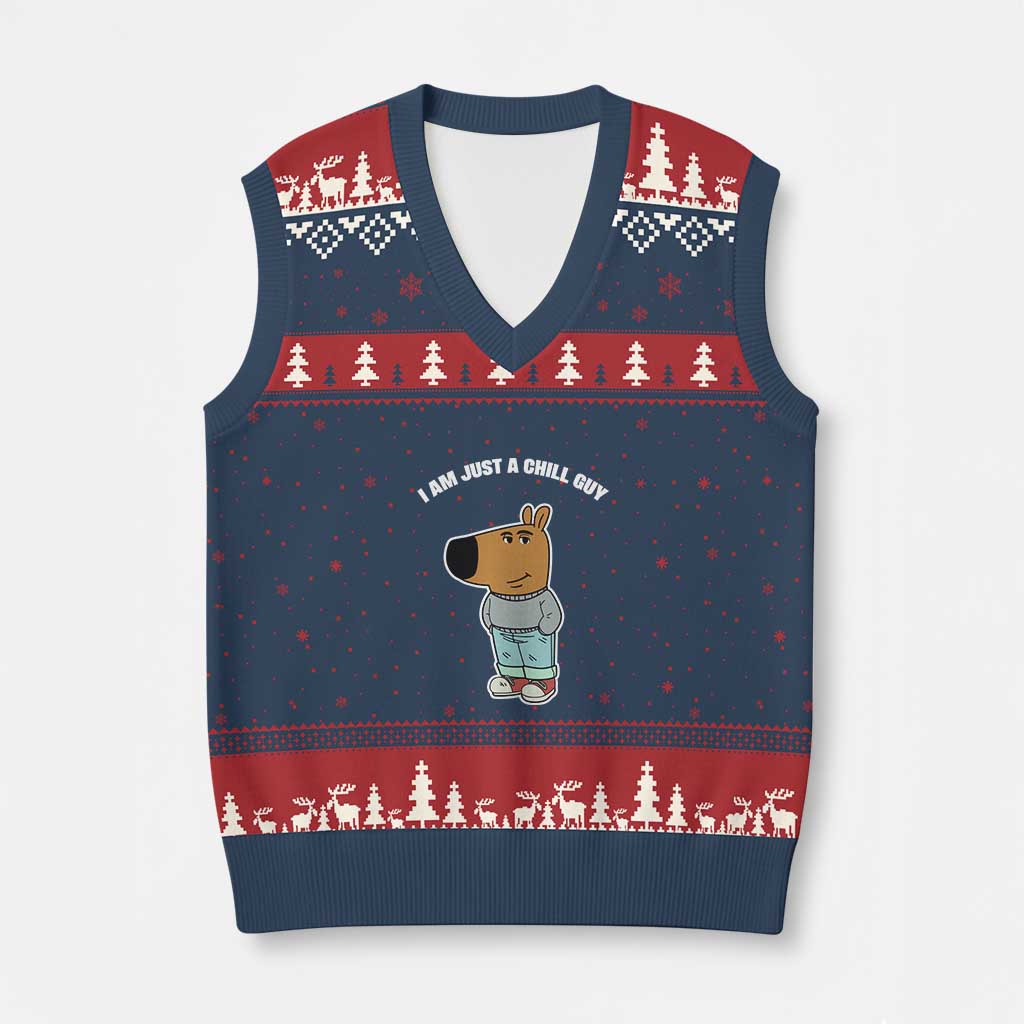 I Am Just A Chill Guy V-Neck Knit Sweater Vest Funny My New Character - Wonder Print Shop