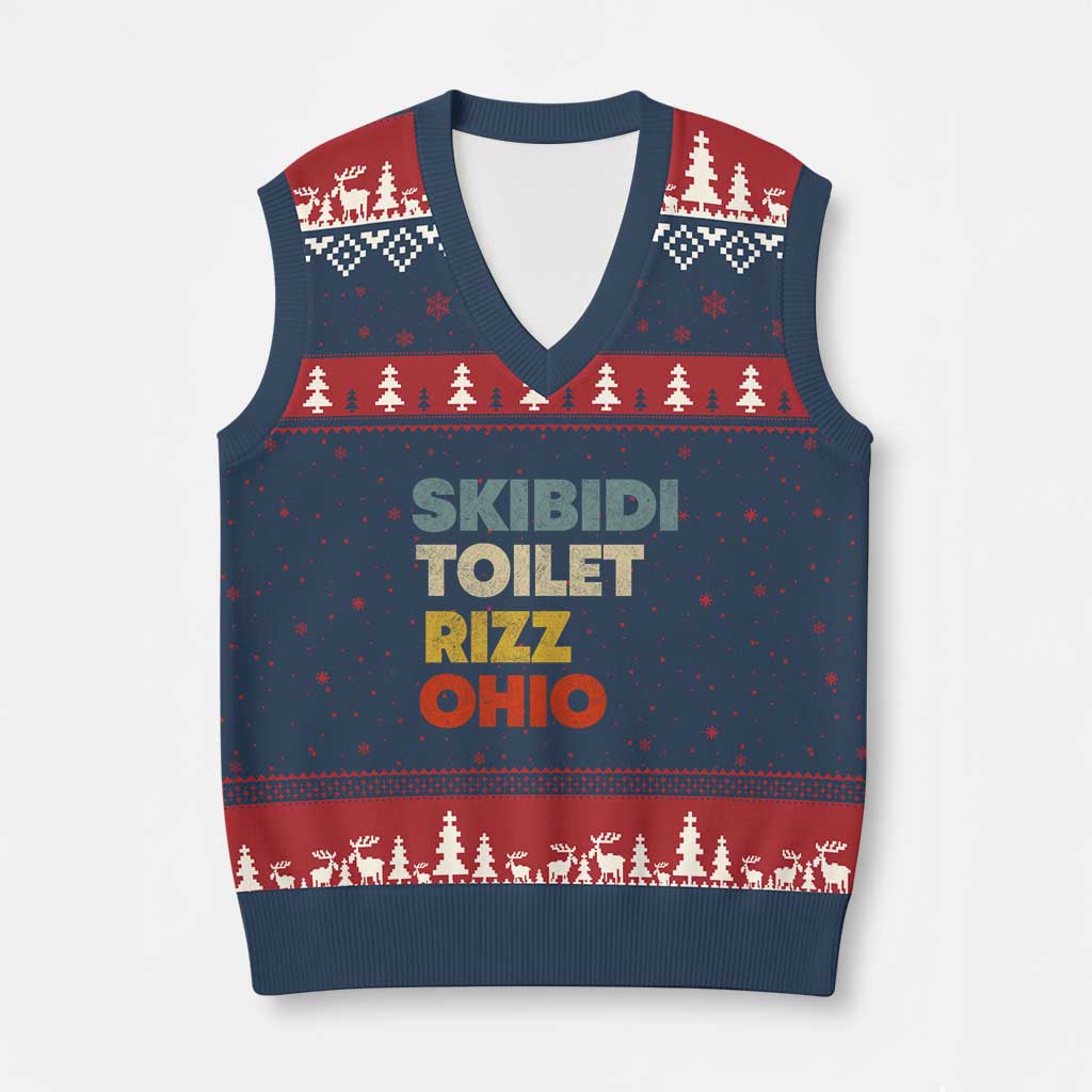 Skibidi Toilet Rizz Ohio V-Neck Knit Sweater Vest Funny Gen Alpha Slang Rizzler Game - Wonder Print Shop