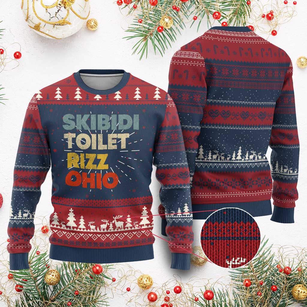 Skibidi Toilet Rizz Ohio Ugly Christmas Sweater Funny Gen Alpha Slang Rizzler Game - Wonder Print Shop