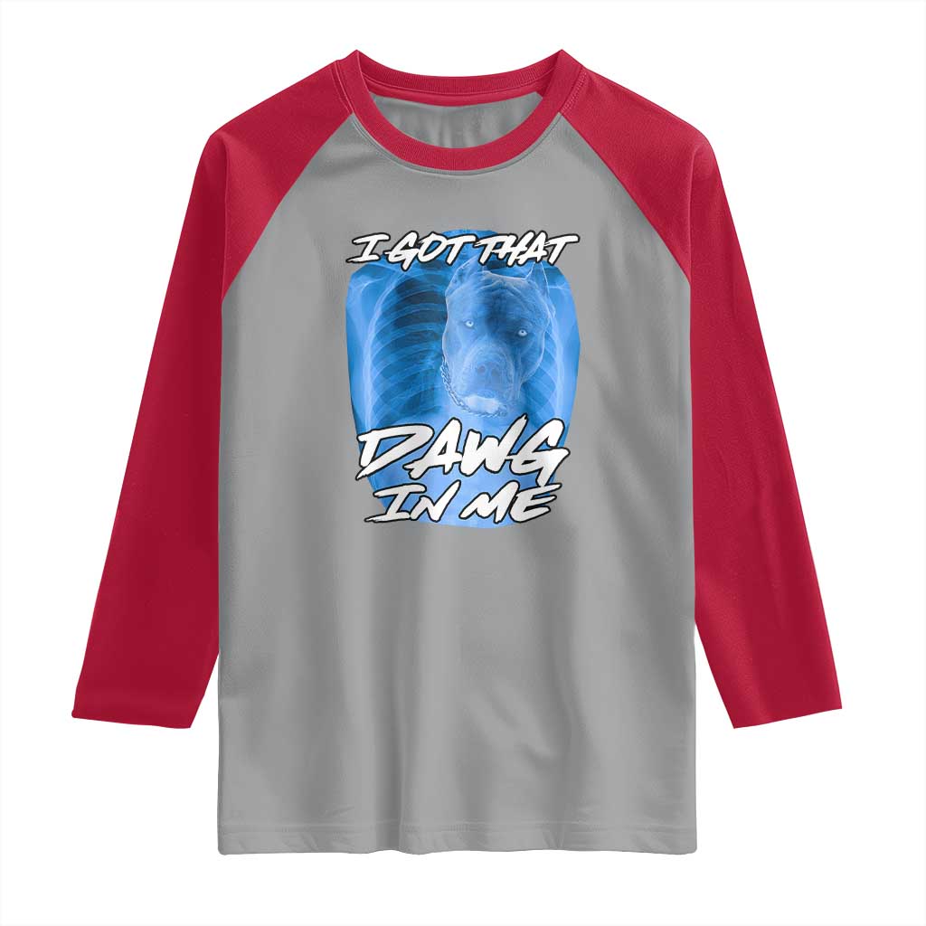 I Got That Dawg In Me Raglan Shirt Funny Pitbull Xray Ironic Meme Viral Quote