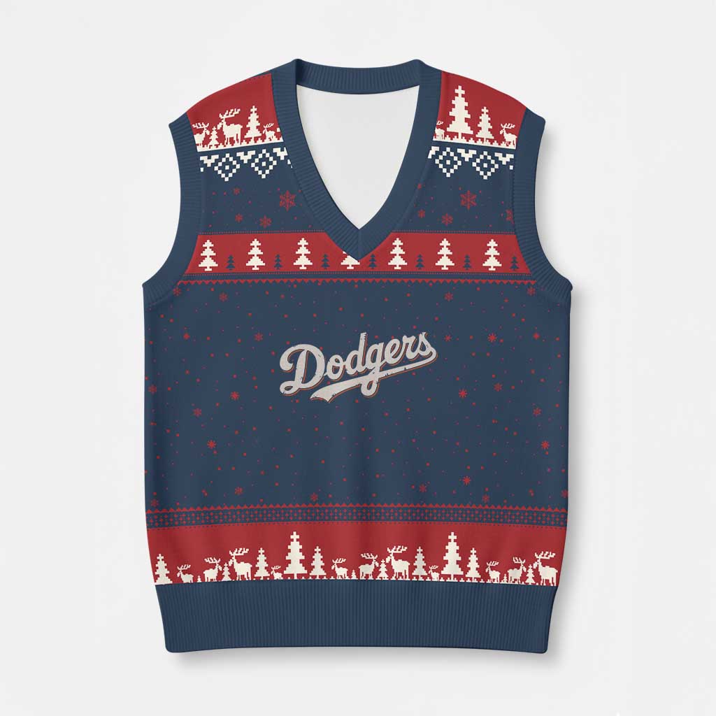 Vintage Retro Dodgers Name V-Neck Knit Sweater Vest Throwback Classic Style - Wonder Print Shop