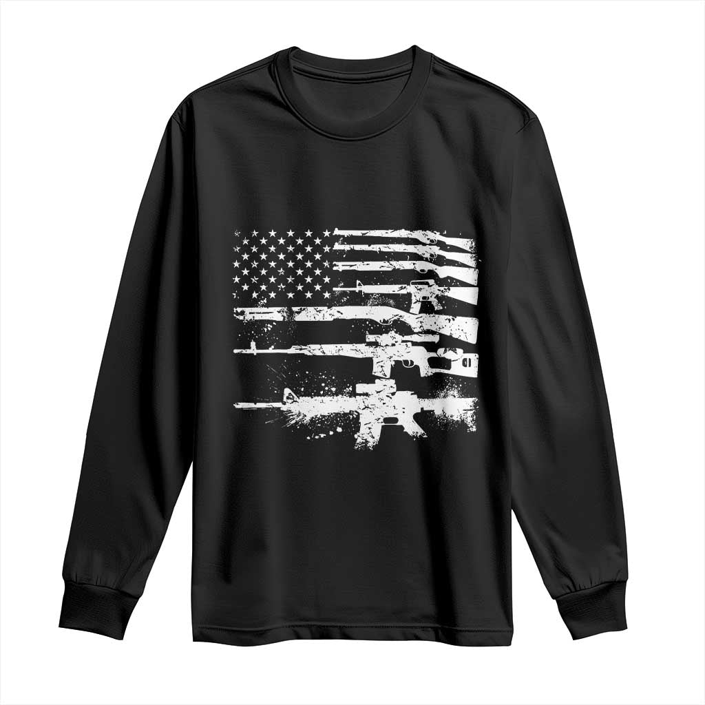 Machine Guns American Flag Long Sleeve Shirt For Gun Owner Lover 2A Retro Vintage