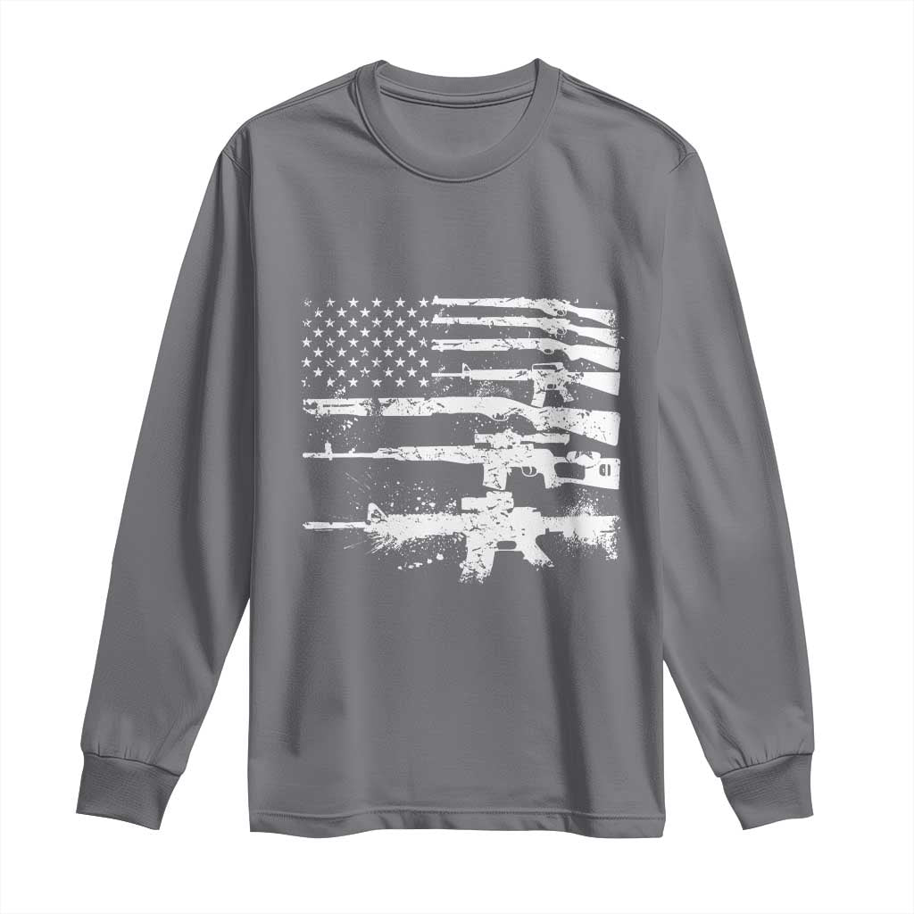 Machine Guns American Flag Long Sleeve Shirt For Gun Owner Lover 2A Retro Vintage