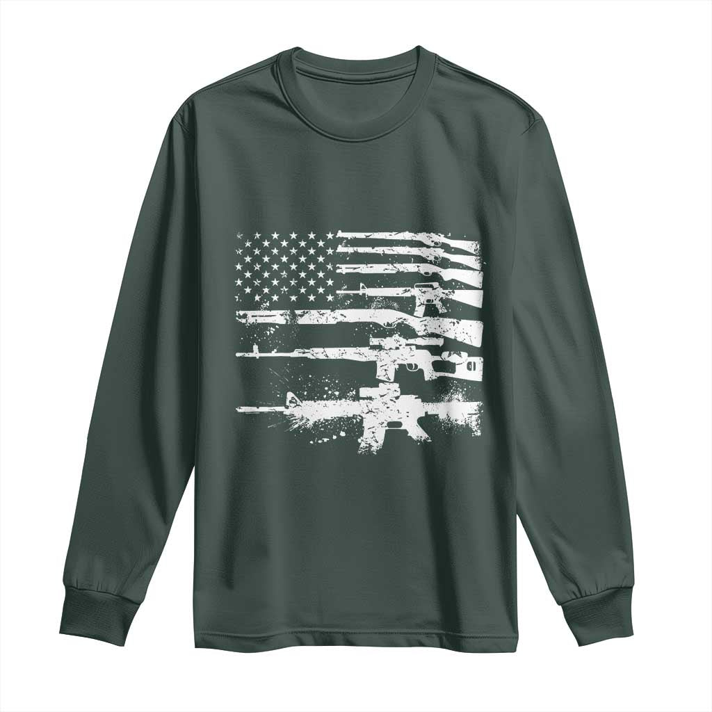 Machine Guns American Flag Long Sleeve Shirt For Gun Owner Lover 2A Retro Vintage