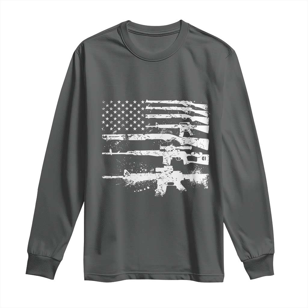 Machine Guns American Flag Long Sleeve Shirt For Gun Owner Lover 2A Retro Vintage