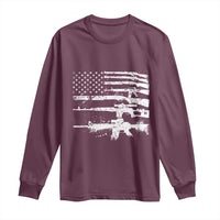 Machine Guns American Flag Long Sleeve Shirt For Gun Owner Lover 2A Retro Vintage