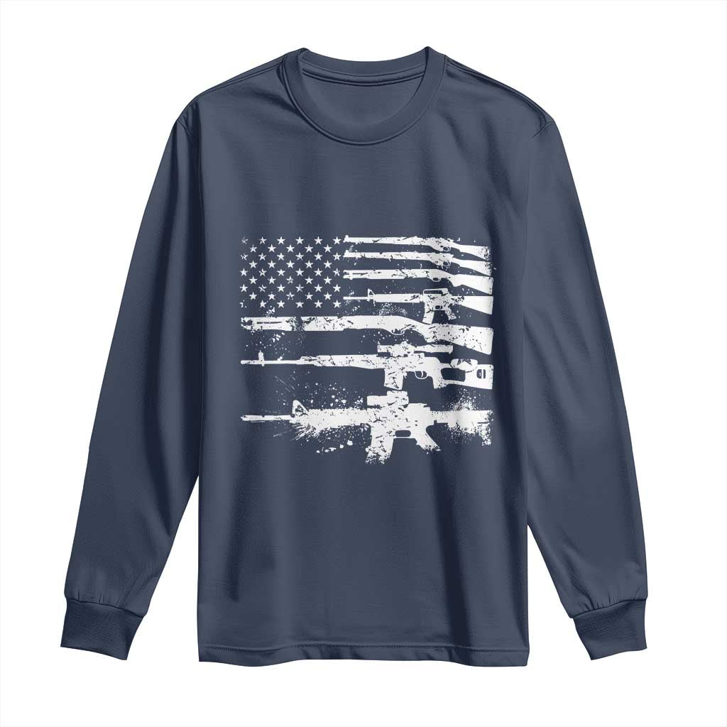 Machine Guns American Flag Long Sleeve Shirt For Gun Owner Lover 2A Retro Vintage