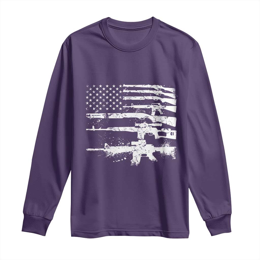 Machine Guns American Flag Long Sleeve Shirt For Gun Owner Lover 2A Retro Vintage