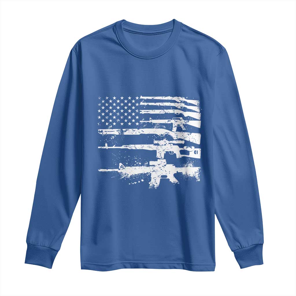 Machine Guns American Flag Long Sleeve Shirt For Gun Owner Lover 2A Retro Vintage
