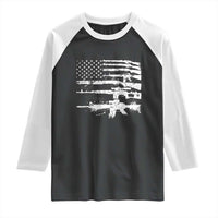 Machine Guns American Flag Raglan Shirt For Gun Owner Lover 2A Retro Vintage